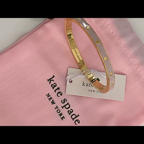 💗NWT💗Kate Spade Chalk Pink Enamel Hinged Bangle & CZ Heart Bracelet - Picture 10 of 10